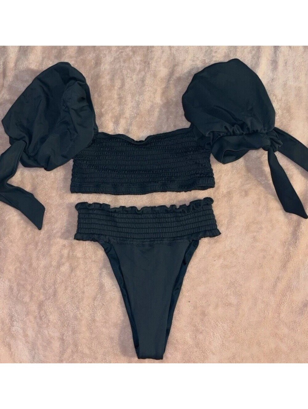 Aqua Bendita  Two Piece Boutique Swim Suit Women’s Small Puff Sleeves